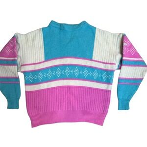 Vintage Nordic Wool Crewneck Pullover Sweater Medium Colorblock 80's Rare Alpine